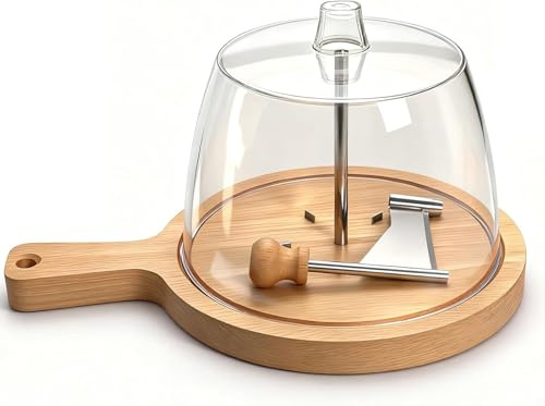 Cheese Curler Wheel with Lid, Stainless Steel Cheese Shaver and Cutter for Block Cheese, Wooden Base Flower Maker for Chocolate or Hard Cheese,with Handle