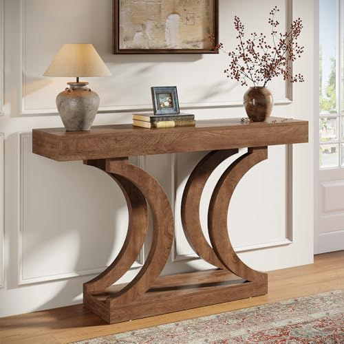 Tribesigns Mesa Consola rústica de 110 cm para Entrada, Exclusiva Mesa Estrecha para sofá con Patas Curvas para Sala, Pasillo, recibidor y Entrada, Color marrón rústico.