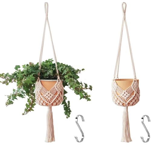 Muorruo 2er-Pack macetas Colgantes con Patrones, colgadores de Plantas de macramé para Interiores y Exteriores, colgadores de macramé para macetas de hasta 20 cm de diámetro, Soporte Colgante de