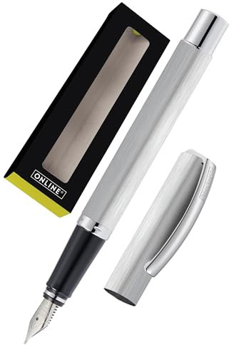 Online Füller Vision Silver I Eleganter Füllfederhalter mit Iridium-Feder medium I Füllhalter aus Aluminium für Standard-Tintenpatronen & Konverter I in Geschenkbox