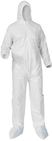 Kleenguard A35 Disposable Coveralls (38951), Liquid and Particle Protection, Zip Front, Elastic Wrists, Hood & Boots, White, XL, 25 Garments / Case