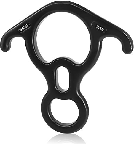 NewDoar Kletterausrüstung Downhill Equipment Rigging Plate 50 kN Rescue Figure 8 Descender mit großem gebogenem Ohr für Klettersicherung, Abseilen und Gipfelrettung 7075 Aluminiumlegierung-Black