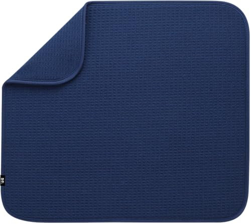 S&T INC. Absorbent, Reversible Microfiber Dish Drying Mat for Kitchen, 16 Inch x 18 Inch, Navy