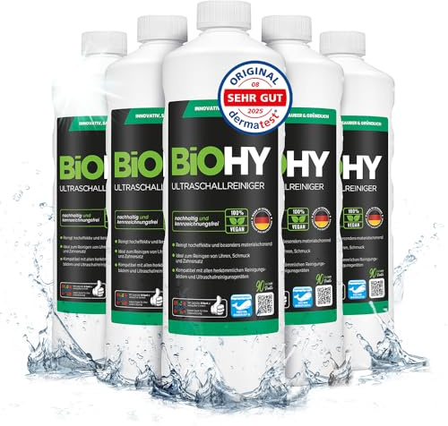 BiOHY Limpiador ultrasónico (6 botellas de 1 litro) | limpieza intensiva y suave de gafas, productos dentales, oro, monedas y joyas (Ultraschallreiniger)