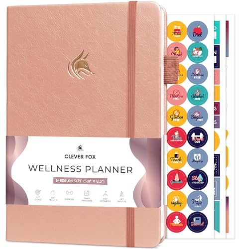 Clever Fox Wellness Journal – Weekly & Daily Health and Wellness Log, Food Journal & Meal Planner Diary for Calorie Counting, Notebook for Medical Condition Tracking, A5 – Rose Gold
