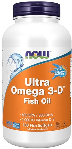 Now Foods, Ultra Omega 3-D Fish Oil (Aceite de Pescado), 180 Cápsulas blandas, Probado en Laboratorio, Sin Gluten, Sin Soja, No GMO