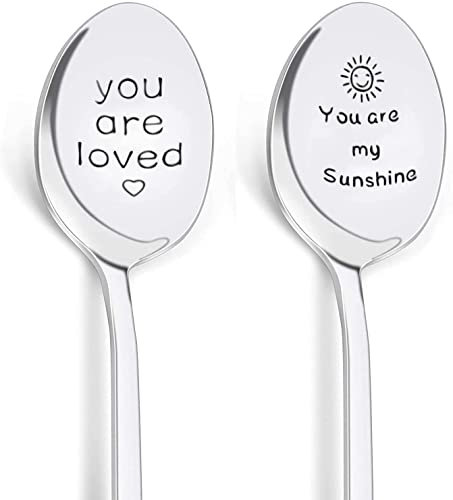Basetousual 2 Pezzi Cucchiaino da Caffè in Acciaio Inossidabile, Cucchiaini da tè Con Scritte, Adatto per San Valentino, Anniversario di Matrimonio, Compleanno Come Regalo per Gli Amici