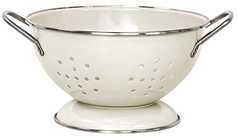 LOVIVER Enamel Coated Fruit Bowl Colander Vegetable Strainer Plate Decorative Serving Bowl Food Storage Baskets for Veggies Fruits Countertop, Small White