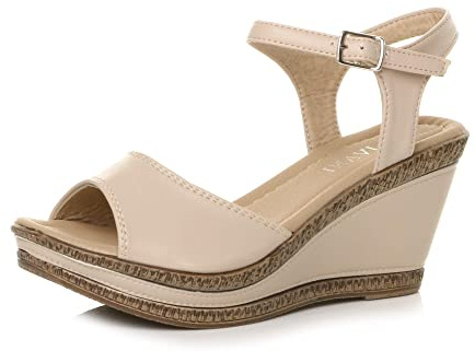 AJVANI Kvinnor damer hög kilklack plattformsspänne sommar peeptoe sandaler storlek, NAKEN, 40 EU