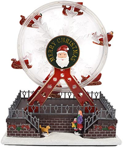 Generico Villaggio Ruota Panoramica con Movimento, Luci e Musica 28x16x23 cm Carillon giostrina Natalizia Villaggio di Natale Decorazione