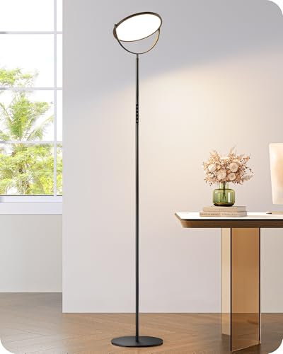 EDISHINE 193cm LED Floor Lamp, Dimmable Standing Lamps, 300° Flexible Head, 2700K-6500K, 2500LM, Uplighter Floor Lamps for Living Room Bedroom, Remote & Touch Control, Black