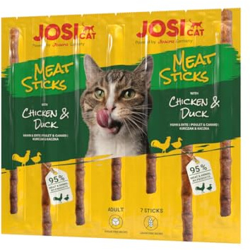 JosiCat Meat Sticks Chicken & Duck (20 x 7 Stück) | Adult | Premium Katzensnack für ausgewachsene Katzen | Huhn & Ente | Kaustangen mit viel Fleisch | zuckerfrei | getreidefrei | Powered by JOSERA
