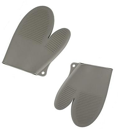 Guanto Silicone, Guanti Barbecue Resistente al Calore Impermeabile Guanto da Forno Antiscivolo per Cucina, Microonde BBQ Cottura, grigio (2, grigio opaco)