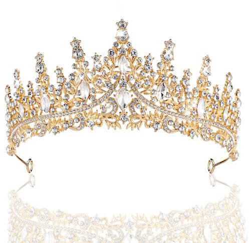 Sibba Serre Tête Doré pour Anniversaire Princesse en Strass Couronne de Reine Accessoires de Cheveux Brillants pour Femmes et Filles Concours de Beauté Accessoires Photo Décorations