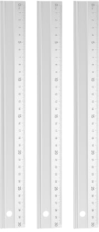 sourcing map 3pcs Cutting Ruler 30cm Metric Aluminum Alloy Straight Ruler Thickening Frosted Measure Ruler with Non-Slip Sponge Backing for Architects Artists Designers Classroom Office, Silver