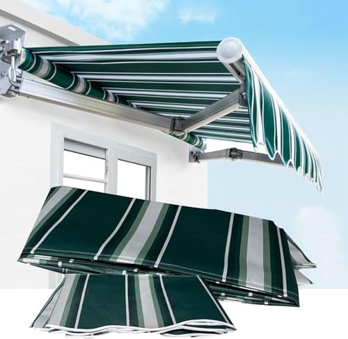 Toile de rechange rétractable pour auvent – Housse imperméable à rayures vertes pour jardin, terrasse, magasin, garage (4,9 x 3 m) – Solution d'ombrage