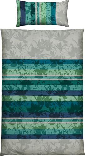 REDBEST Bettwäsche Single-Jersey Blumenmuster Petrol Größe 40x80 cm / 135x200 cm - temperaturausgleichend, bügelfrei, mit Reißverschluss