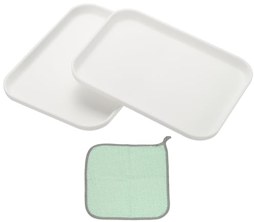 PATIKIL 7,9 x 5,9 tum plastbricka, 2-pack rektangulära tallrikar små matbrickor vetetallrikar servis återanvändbar dessertbricka med vit handduk