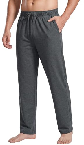 PINSPARK Pantalones de chándal para hombre de algodón, pantalones de entrenamiento holgados, casuales, deportivos, pierna ancha, ligeros con bolsillos y cordón, gris oscuro, XL