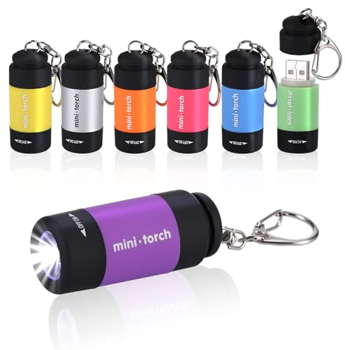 Kssvzz 7 Stück Mini LED Taschenlampe, Bunte Taschenlampe Kinder mit Schlüsselanhänger, USB-Aufladbar Taschenlampen Kleine, Mitgebsel Kindergeburtstag 6 7 8 9 10 11 12 Jahre