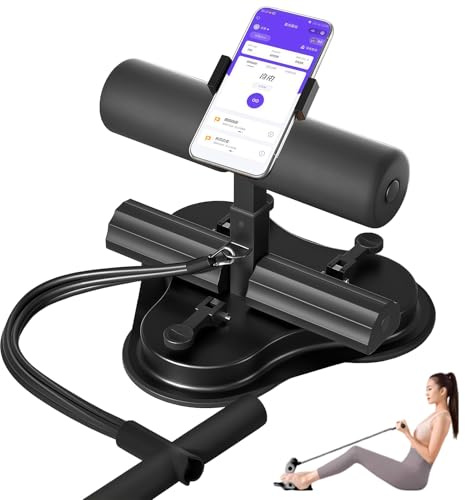 Zenselect Barre de sit up portable, auto-amorçage, appareil d'entraînement avec ventouse, appareil d'assistance abdominale avec support pour téléphone portable pour la gym à la maison (noir)