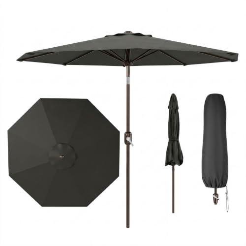 Parasol de 270 cm avec manivelle et fonction d'inclinaison, résistant aux UV50+, résistant à l'eau, avec 8 baleines, pour jardin, terrasse, balcon et piscine