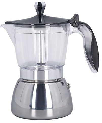 Cafetera con estufa 6 tazas tapa transparente ABS de acero inoxidable cafetera de café para la oficina en el hogar, viajes, máquina espresso portátil duradera para preparar cerveza