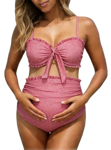 Maillot De Bain Femme Enceinte Natation Piscine Maillot De Bain Grossesse Maternité 2 Pièces Chic Grande Taille Gainant Ventre Plat a la Mode Tropical Plage Sport Bikini