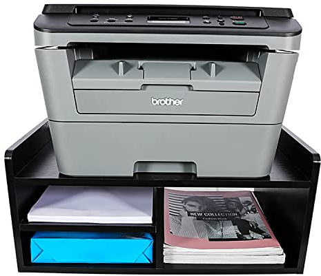EasyPAG 4 Compartimentos Madera Soporte Impresora Escritorio Estantería Oficina Organizador Papeles A4 Estante Impresora Mesa Almacenamiento para Fax,Negro