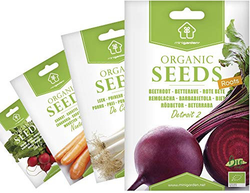 Graines Biologiques Minigarden, Sélection RACINES: Betterave, Poireau, Carotte et Radis