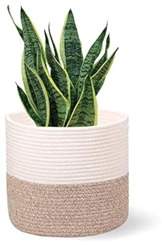 Oradrem Planter Baskets for Indoor 11 Planters Cotton Rope Flower Plant Pots Cover,Woven Storage Baskets for Crafts, Organization Modern Home Decor 11x11Khaki