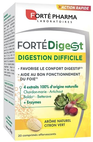 Forté Pharma - Forté Digest - Digestion Difficile | Complément Alimentaire Digestion - Chardon Marie, Betterave, Artichaut et enzymes - Confort Digestif | 20 Comprimés Effervescents, 1/jour