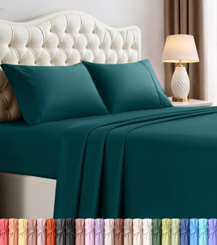 Utopia Bedding Parure de lit 4 pièces en Microfibre brossée, résistante au rétrécissement et à la décoloration, Facile d'entretien (très Grand lit, Bleu Sarcelle)