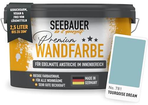 SEEBAUER diy Peinture murale turquoise pour intérieur (No. 781 Tourqoise Dream 2,5 Litre) Tons vert haute opacité