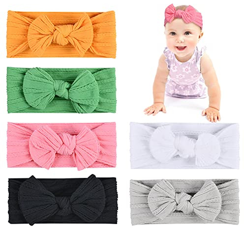 Aolso Baby Pannband - Paket Med 6 Nylon Pannband Med Rosetter för Flickor, Småbarn Hårband Turban, Håraccessoarer för Barn