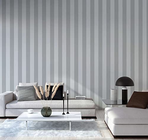 New Walls Carta da parati in tessuto non tessuto a righe grigie per soggiorno, cucina, camera da letto, leggermente strutturata e opaca, 10,05 x 0,53 m