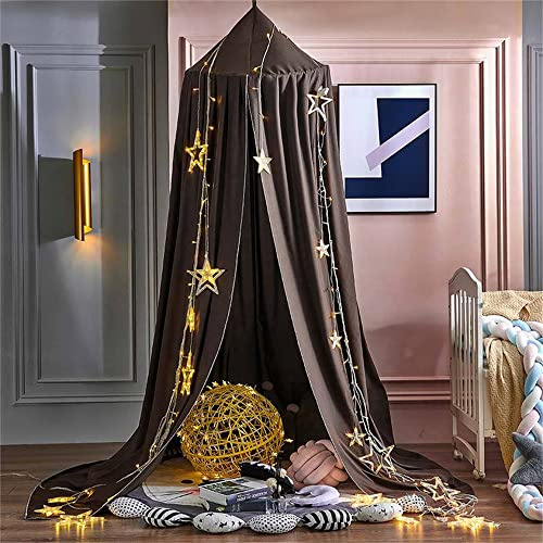 Surwin Bed Canopy for Girls Boys Kids Single Double Bed, Solid Color Round Dome Bed Canopy Mosquito Net Protection Canopy Play Tent Bedroom Nursery Decoration Hanging Curtain Net (Brown)