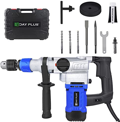 Martello elettrico da 1500 W, 6J SDS-Plus, martello demolitore multifunzione, martello elettrico, martello perforatore, 0-800 giri/min, velocità variabile con manico girevole a 360°