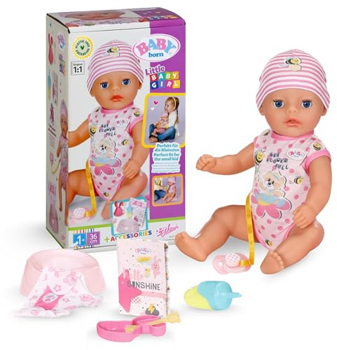 BABY born Lena (Little Baby Girl) - Bébé poupée de 36 cm - 7 fonctions y compris accessoires & grenouillère - Fonctionne entièrement sans piles - Convient aux jeunes enfants à partir de 1 an