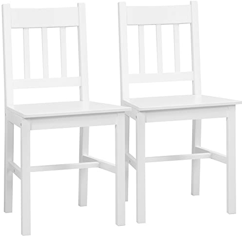 HOMCOM Lot de 2 chaises de Salle à Manger en Bois Massif, Chaise de Cuisine, Dossier Lattes, Esprit Campagne, pour Salon, Salle de séjour, Cuisine, Blanc