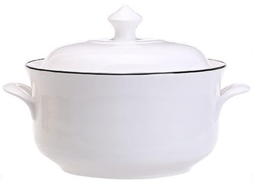 STJNFCY Sopa de Porcelana sopera con Tapa con Asas 1800 ml Juego de cerámica Blanca Francesa para Hornear,1900ml