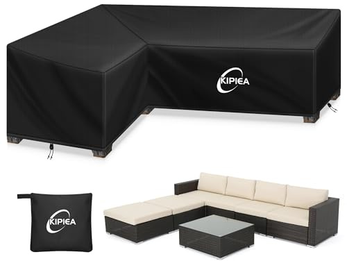 Kipiea L Shaped Garden Furniture Covers Waterproof, 420D Heavy Duty Oxford Fabric Outdoor Rattan Corner Sofa Covers with Windproof, Garden Sofa Cover, Anti-UV, Ripstop (Left Side, 224x288x85x78cm)