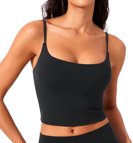CRZ YOGA Butterlift Scoop Neck Crop Tank Top Black Large