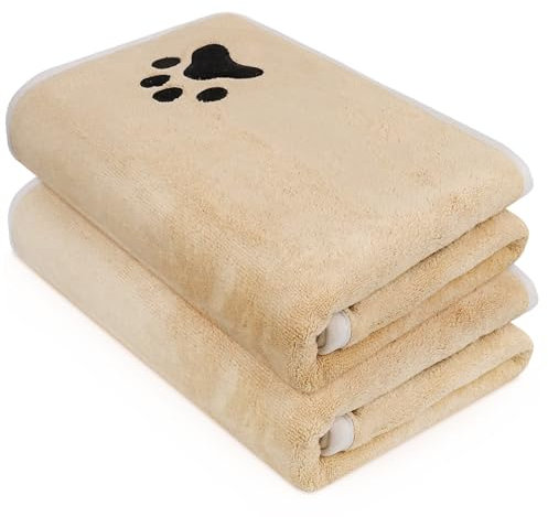 2er Set Hunde Handtuch extra saugfähig, Hundehandtücher aus Mikrofaser, Weich, Langlebig und Schnell Trocknend - Ideal für Kleine, Mittelgroße & Große Hunde