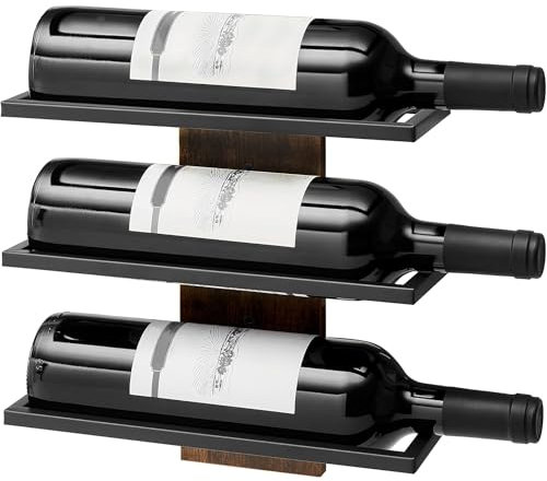 FAVOOSTY Portabottiglie da Parete per 3 bottiglie,in legno,Portabottiglie da Appendere, per cucina, Sala da Pranzo, Camera da Letto, Cantina, bar