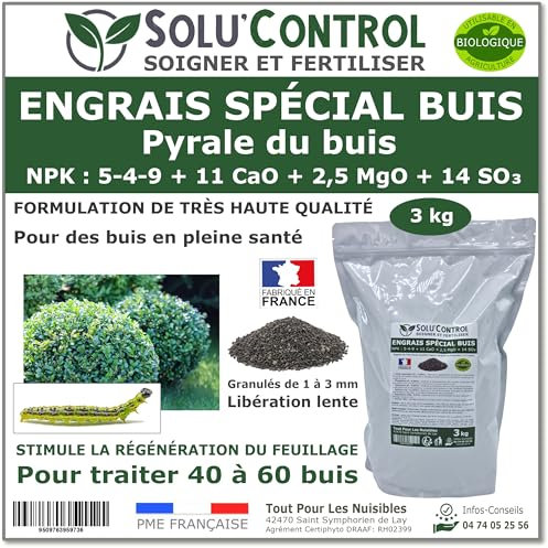 Engrais Spécial Buis 3 kg - SoluControl - Formulation haute qualité Organo-Minerale - Idéal après attaque de la chenille de la Pyrale ou maladies du buis