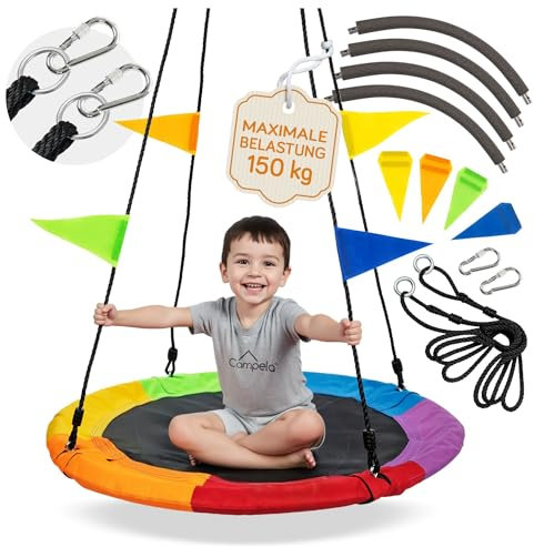 Campela Altalena a Nido da Esterno 110 cm – Telaio in Acciaio Imbottito – Altezza Regolabile fino a 170 cm – Portata 150 kg – Per Bambini 3+ in Giardino, Balcone e Parco Giochi