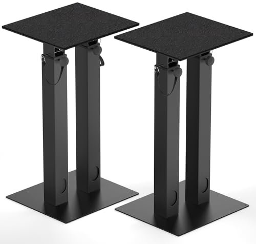 OUUTMEE Supports d'Enceinte Réglable en Hauteur, Lot de 2 Pieds d'Enceintes Universel avec Gestion des Câbles pour Enceintes Satellites Jusqu'à 20KG (Noir)