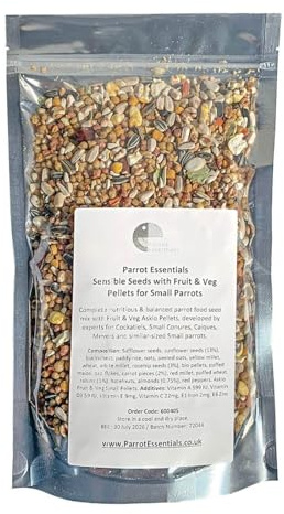 Sensible Seeds Parrot Food with Fruit & Veg Pellets for Small Parrots by Parrot Essentials - 500G