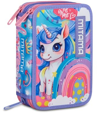 MITAMA Estuche Escolar con 3 Compartimentos, Triple Rainbow Dream, Contenido 47 Piezas, Completo de lápices, rotuladores, portalápices Escuela Primaria niña, Violeta, Moderno